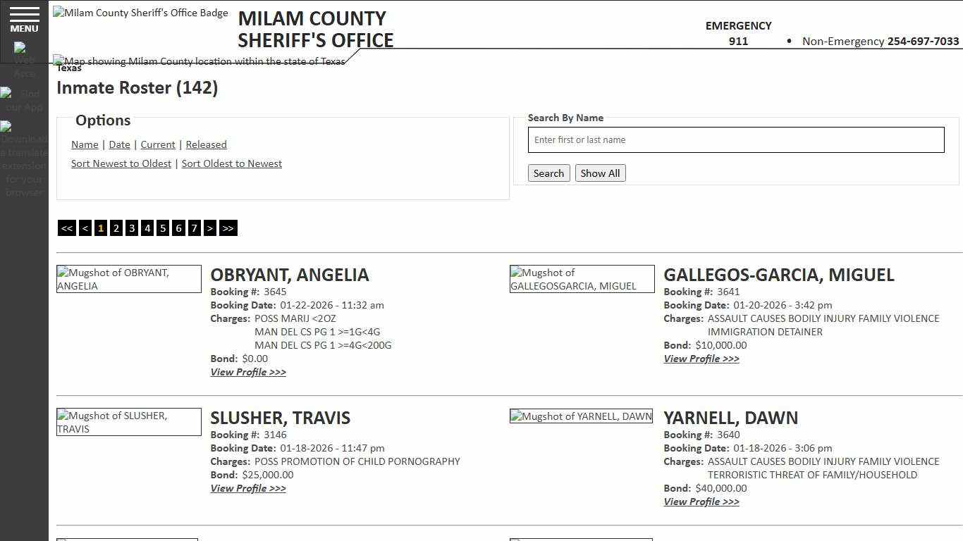 Inmate Roster - Current Inmates Booking Date Descending - Milam County Sheriff TX