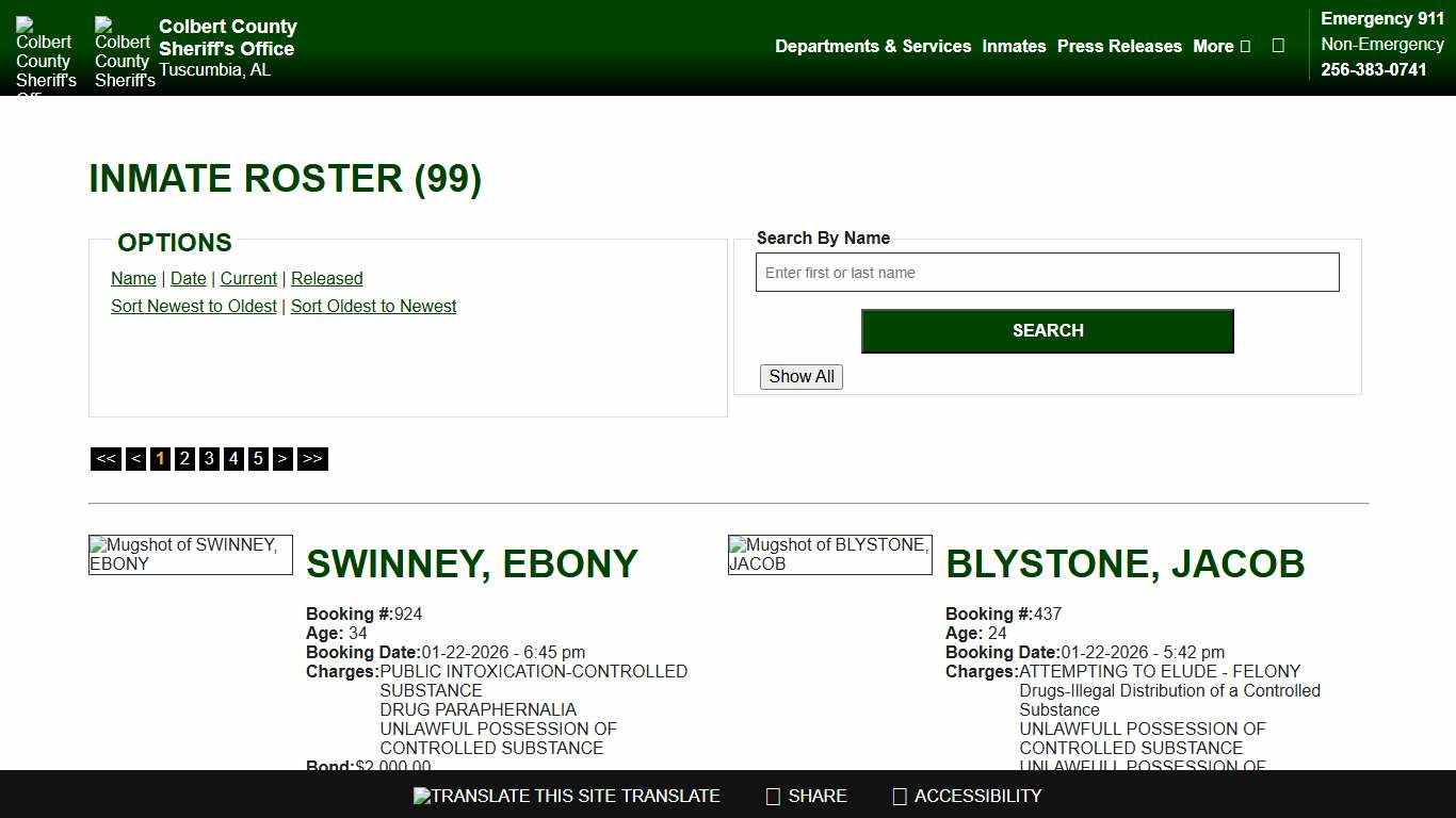 Inmate Roster - Current Inmates Booking Date Descending - Colbert County Sheriff AL